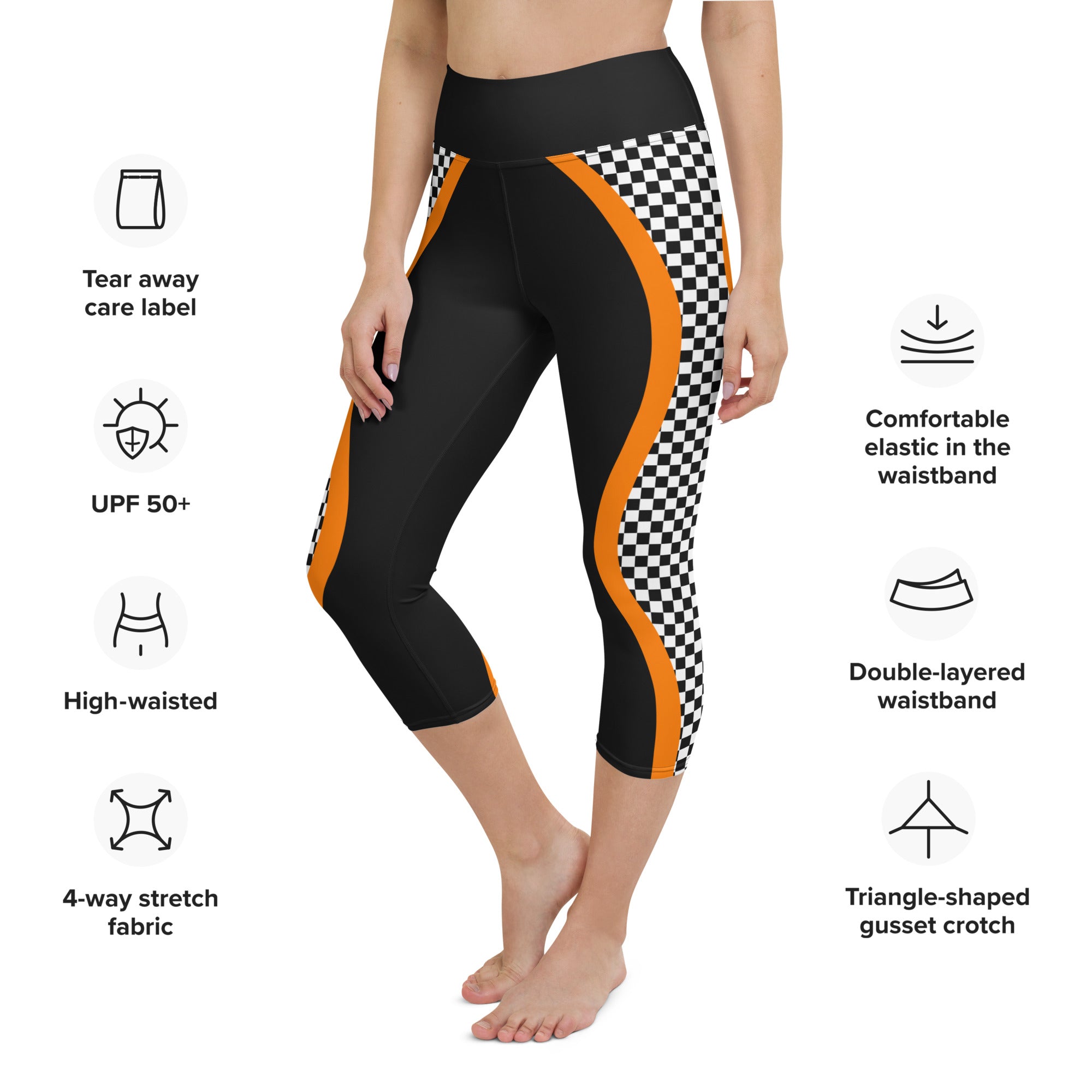 Black and Orange Checkered Yoga Capris