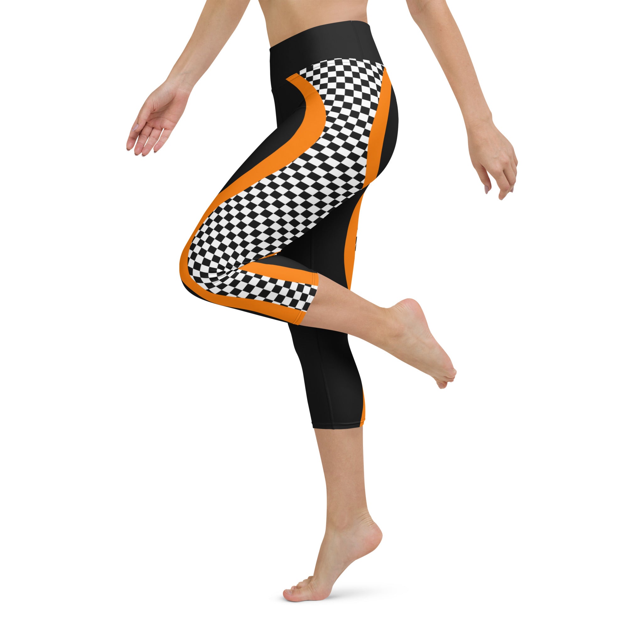 Black and Orange Checkered Yoga Capris