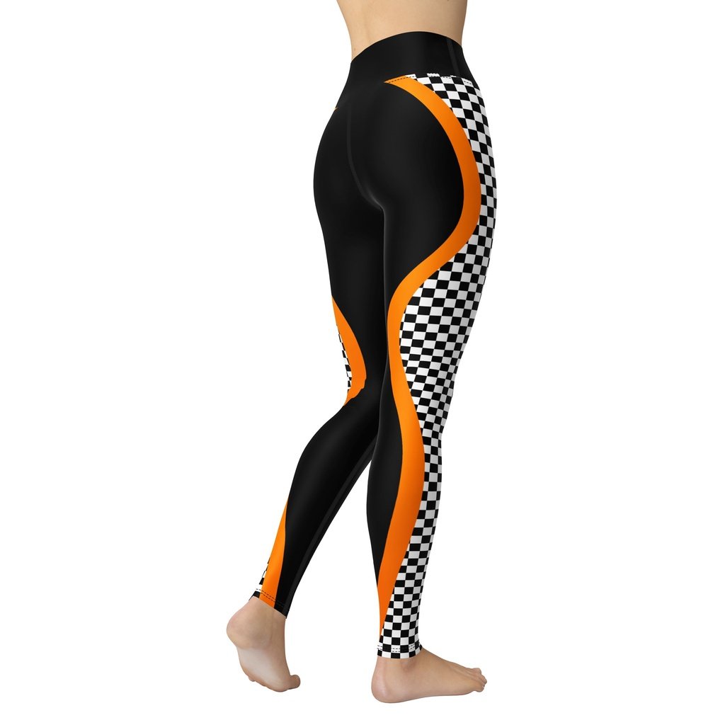 Black and Orange Checkered Yoga Leggings