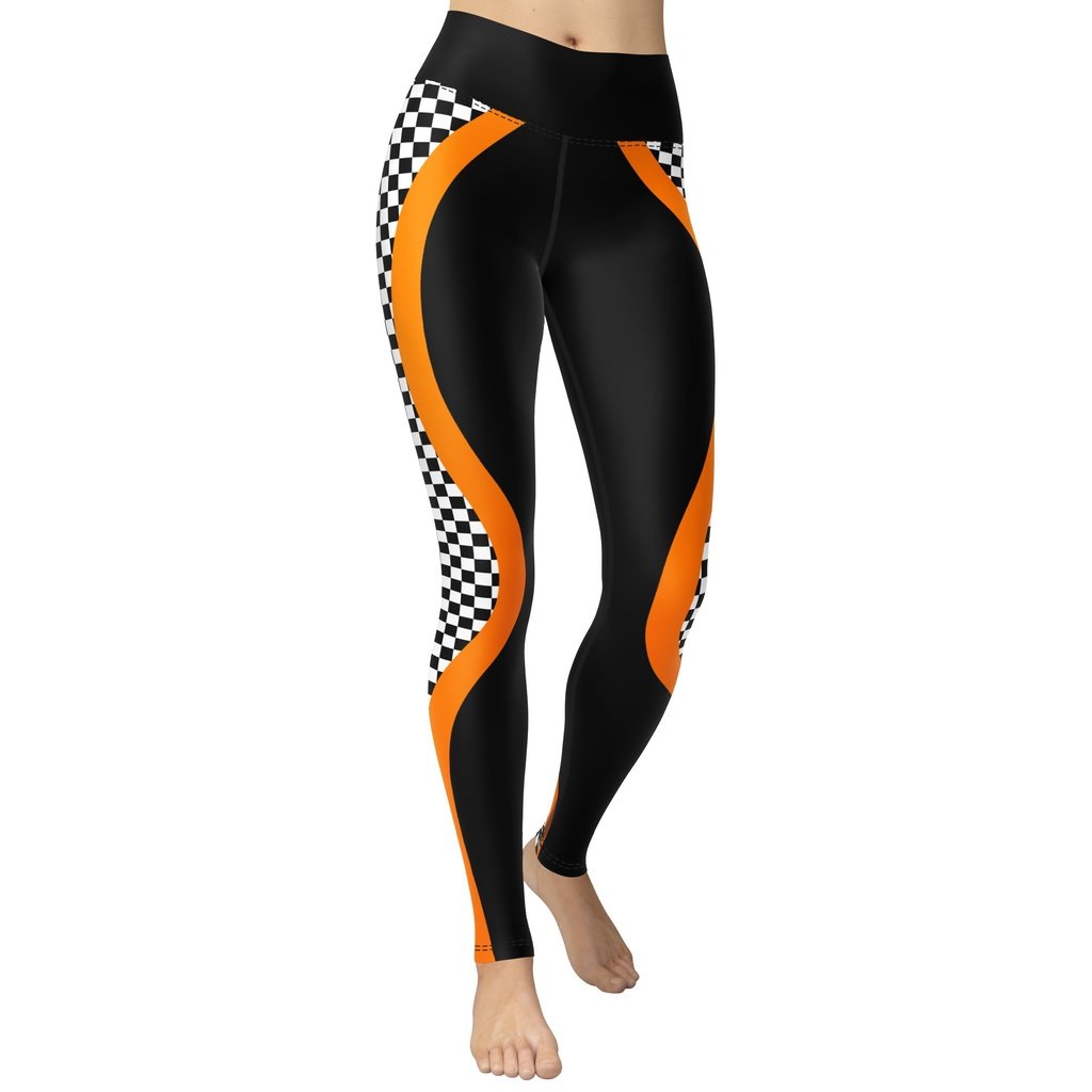 Black and Orange Checkered Yoga Leggings