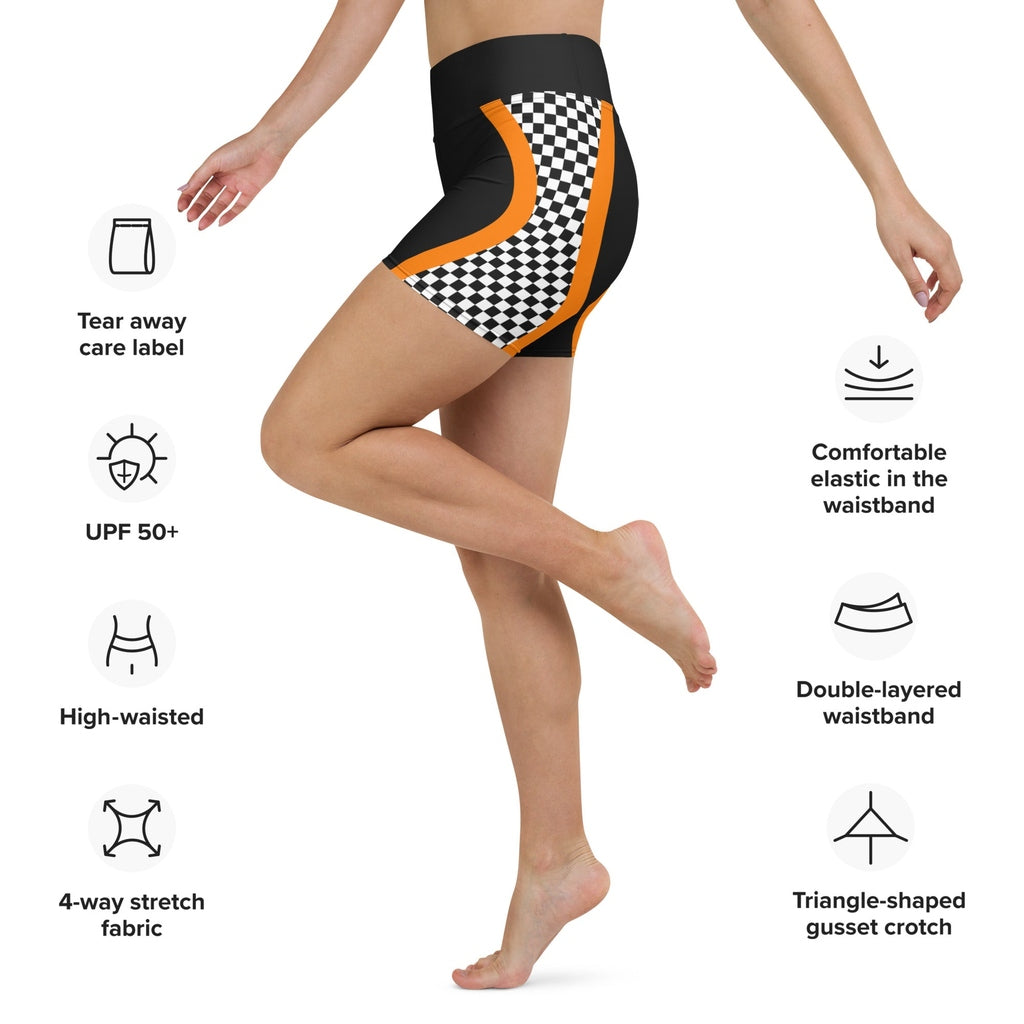 Black and Orange Checkered Yoga Shorts
