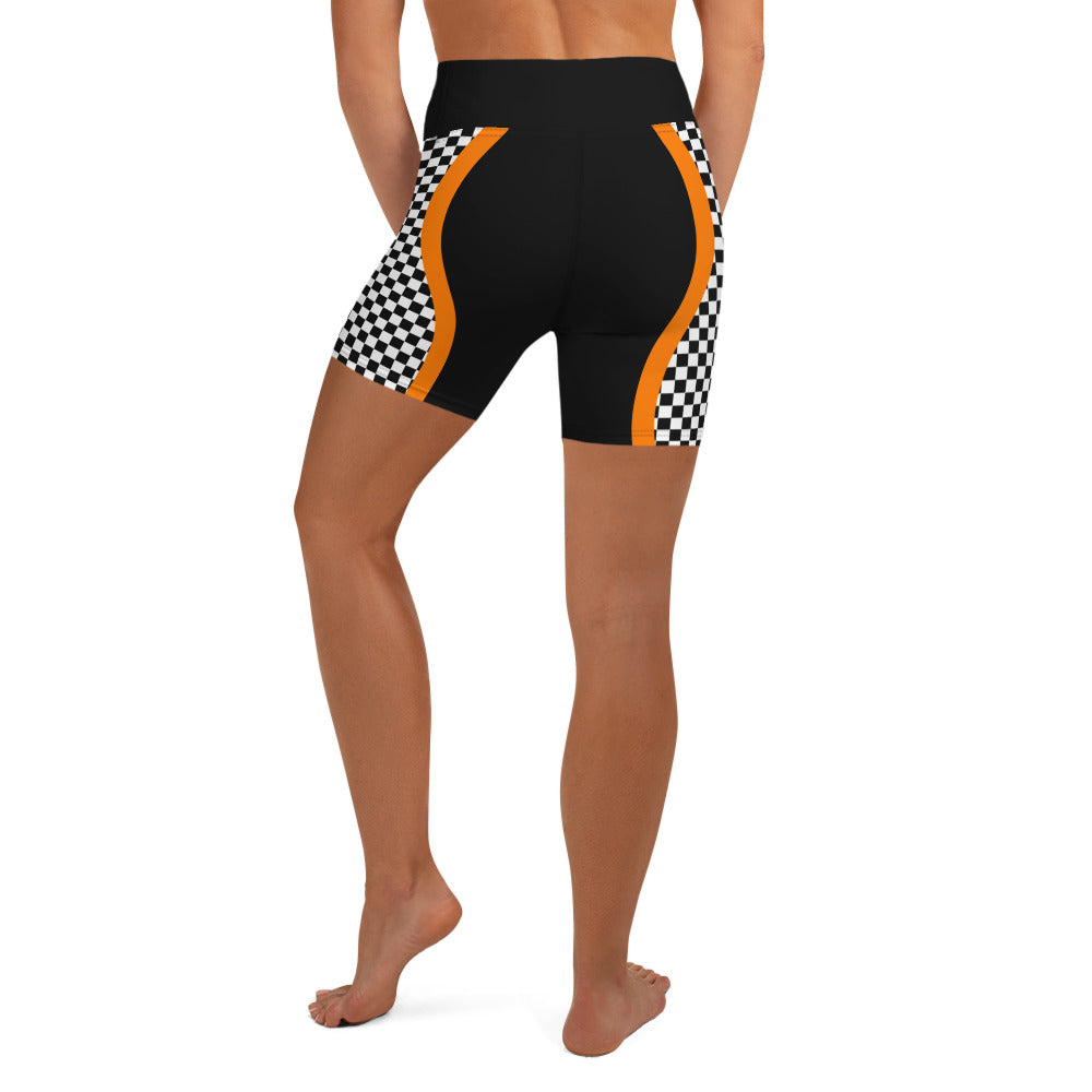 Black and Orange Checkered Yoga Shorts
