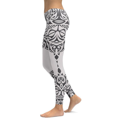 Black and White Tribal Leggings - FiercePulse - Premium Workout Leggings - Yoga Pants
