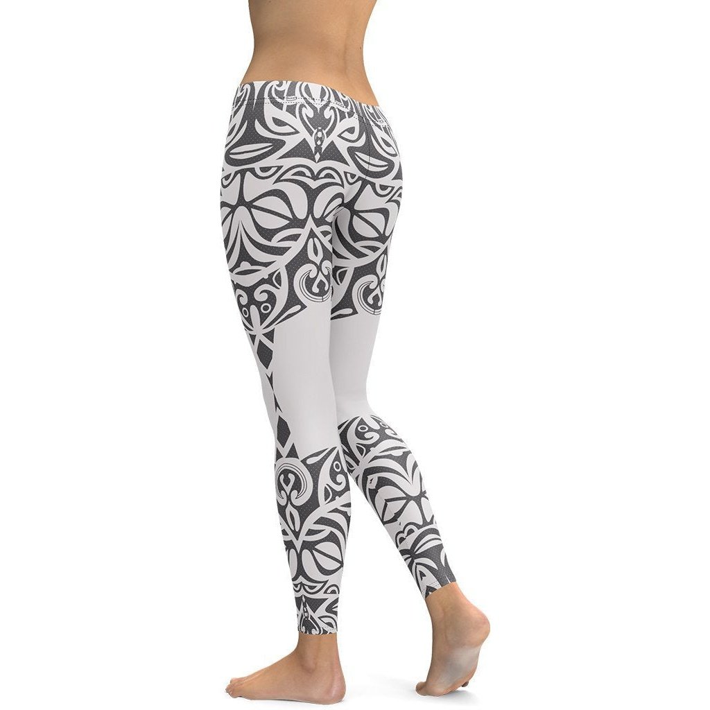 Black and White Tribal Leggings - FiercePulse - Premium Workout Leggings - Yoga Pants