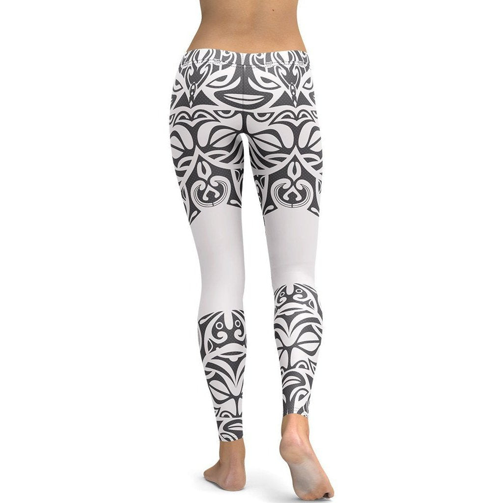 Black and White Tribal Leggings - FiercePulse - Premium Workout Leggings - Yoga Pants