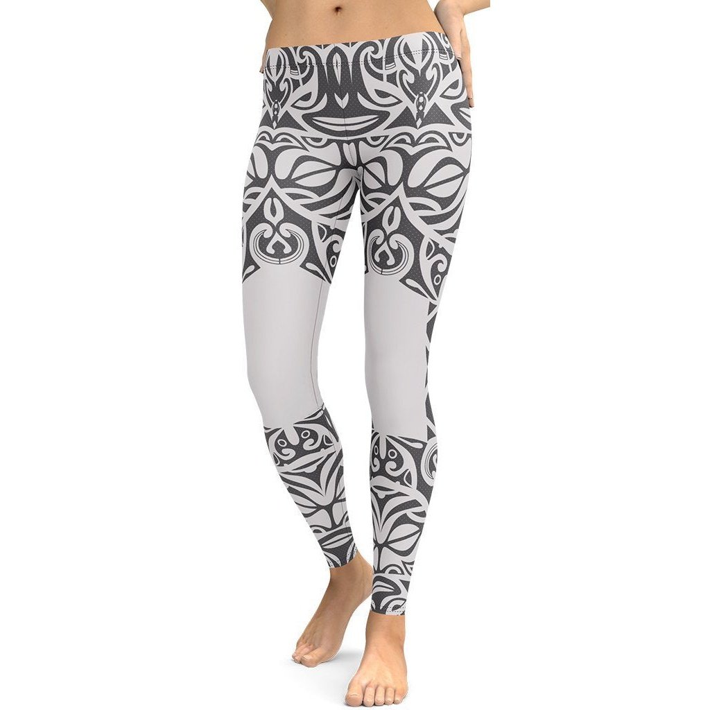 Black and White Tribal Leggings - FiercePulse - Premium Workout Leggings - Yoga Pants