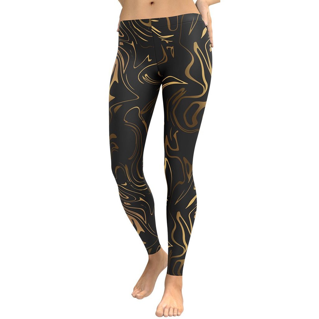 Swirling Gold Patterned Black Gold Leggings FIERCEPULSE