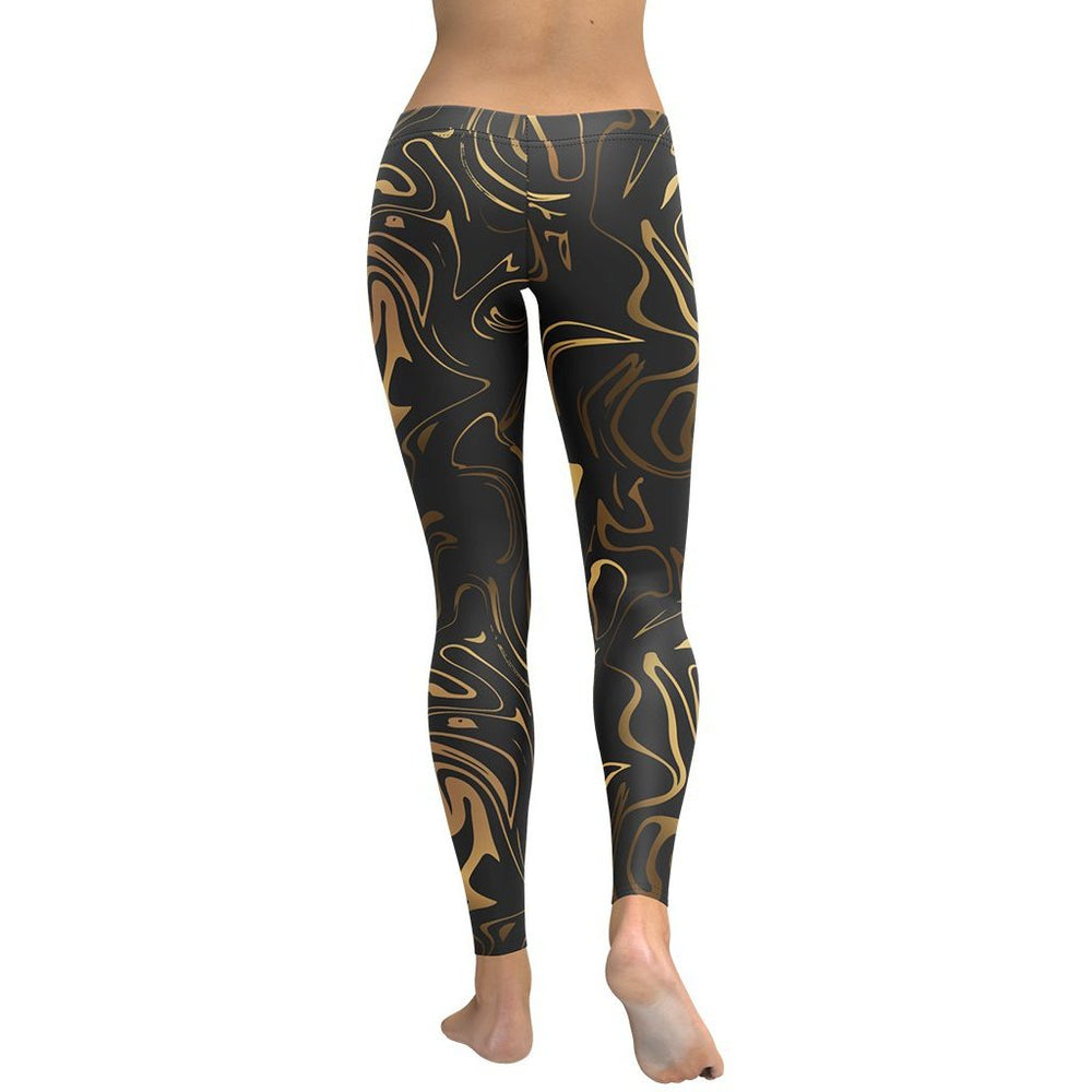 Swirling Gold Patterned Black & Gold Leggings | FIERCEPULSE