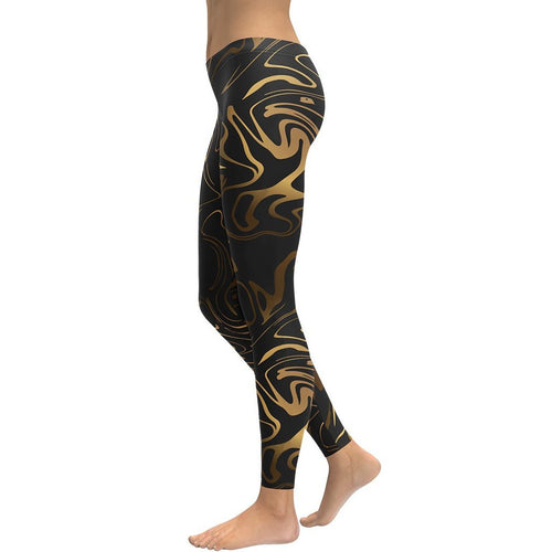 Swirling Gold Patterned Black & Gold Leggings | FIERCEPULSE