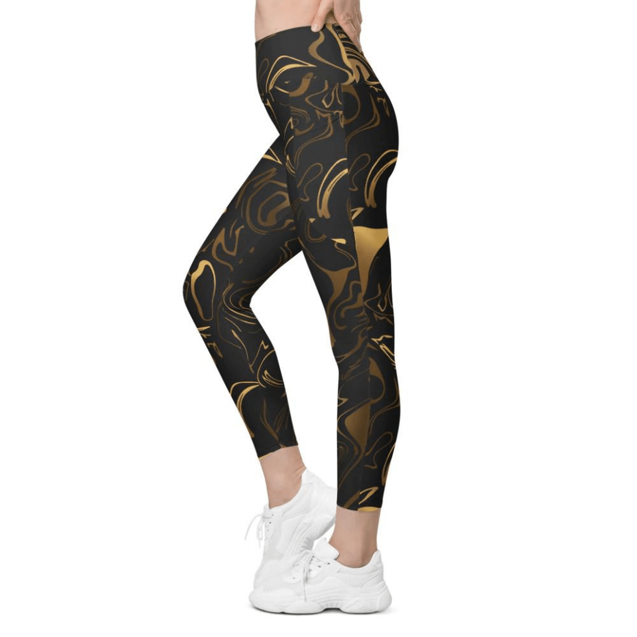 Black & Gold Leggings With Pockets