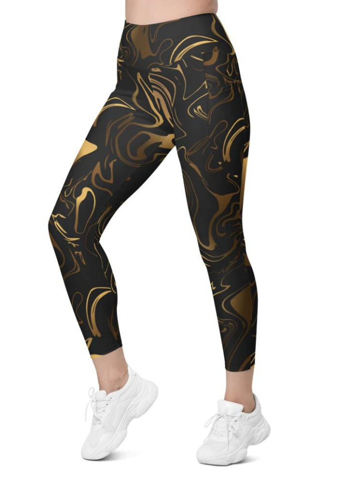 Black & Gold Leggings With Pockets