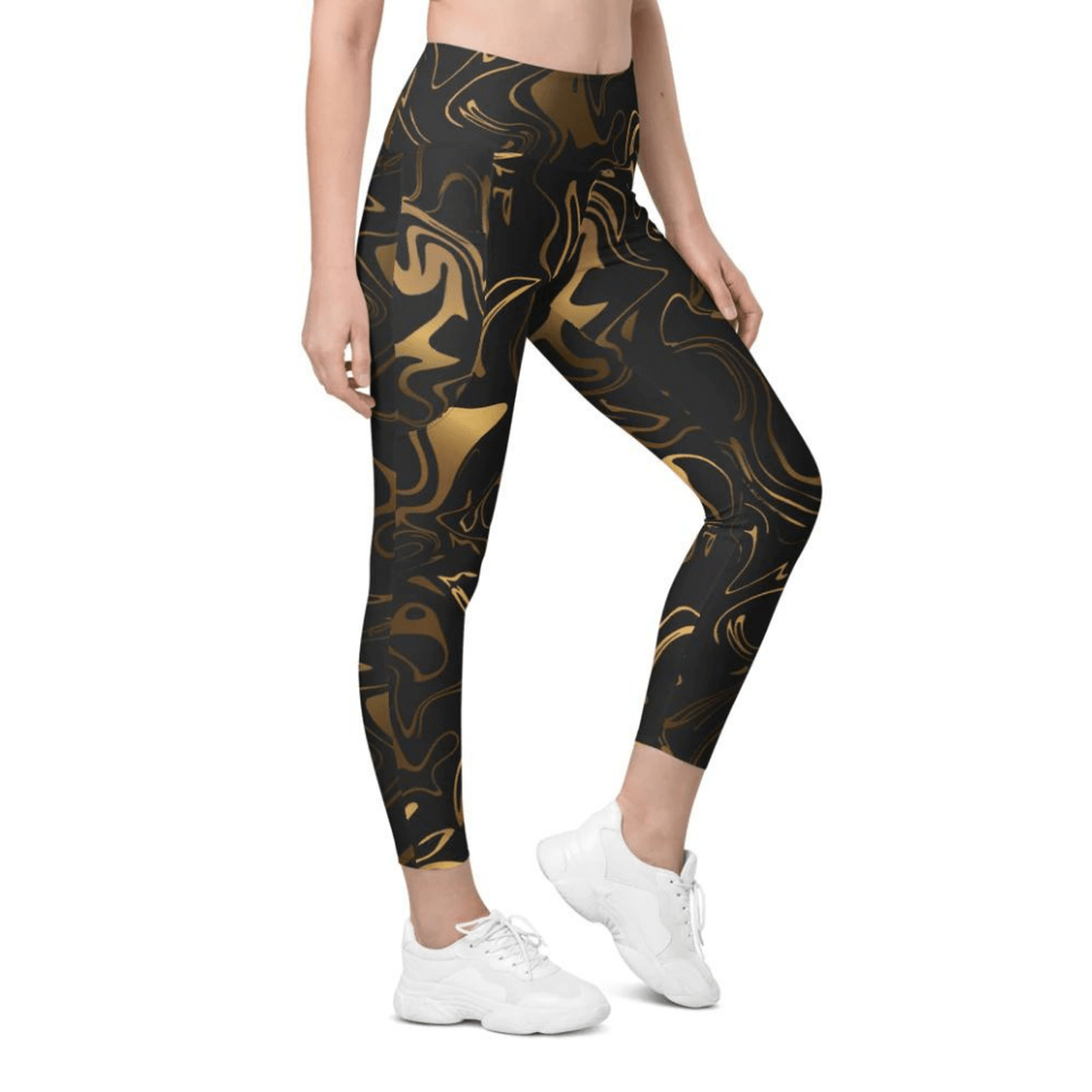 Black & Gold Leggings With Pockets