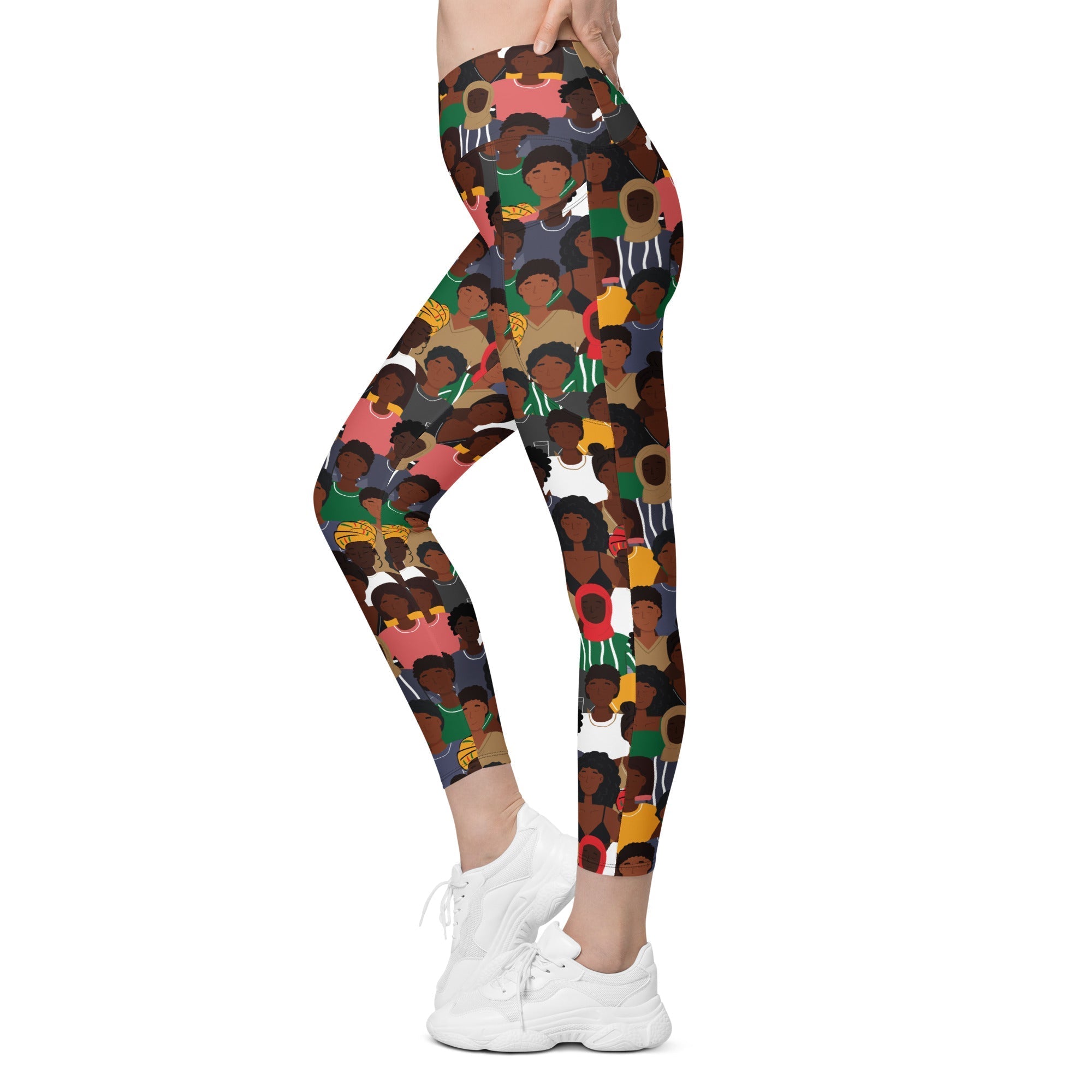 Black crossover leggings with pockets