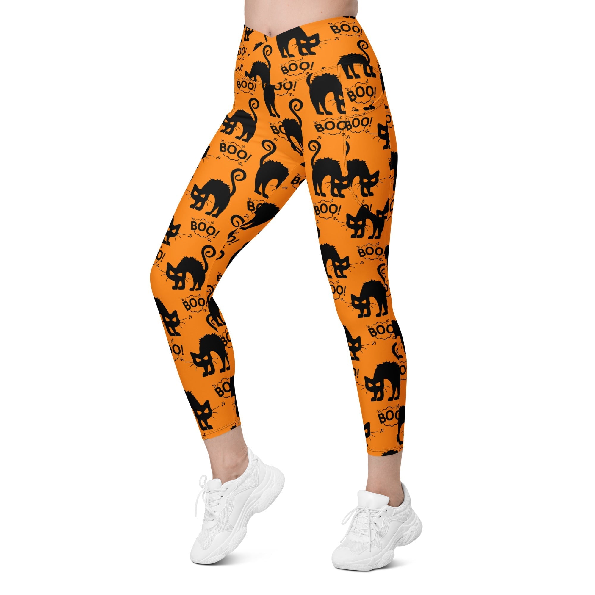 Black Kitty Halloween Crossover Leggings With Pockets