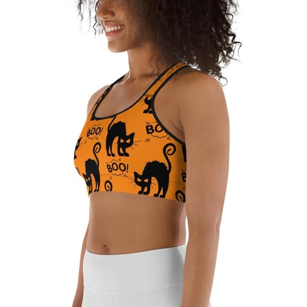 Black Kitty Halloween Sports Bra