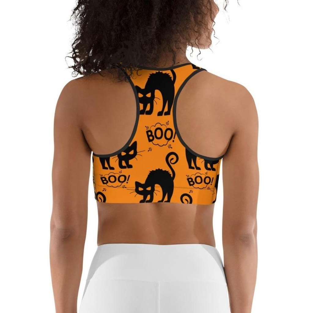 Black Kitty Halloween Sports Bra