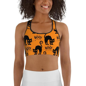 Black Kitty Halloween Sports Bra