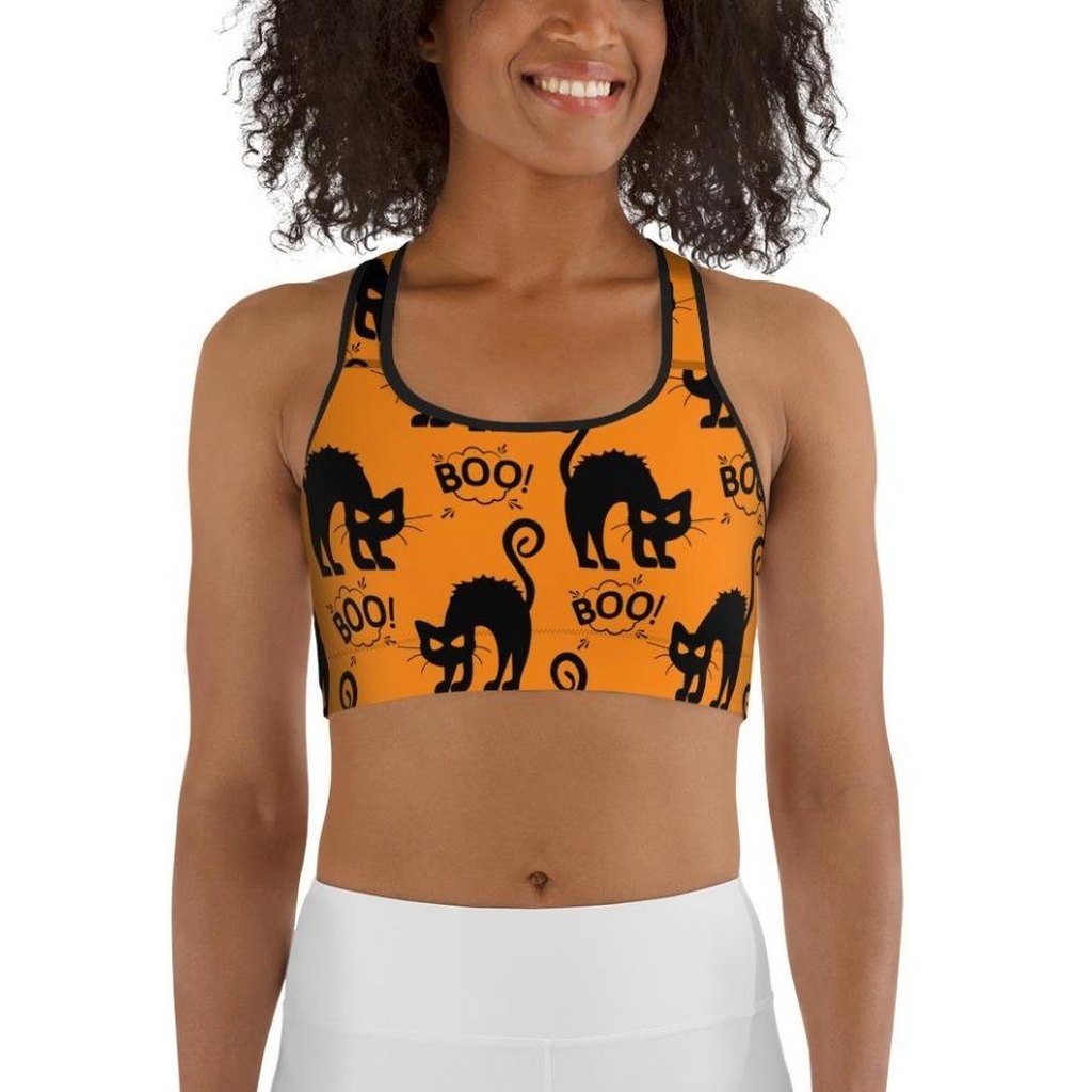 Black Kitty Halloween Sports Bra