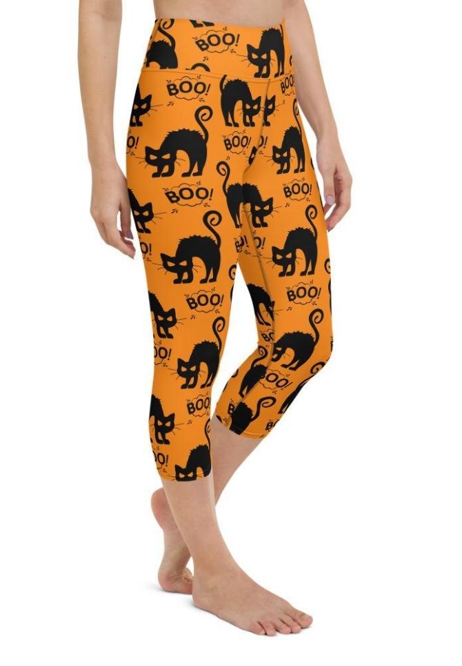 Black Kitty Halloween Yoga Capris