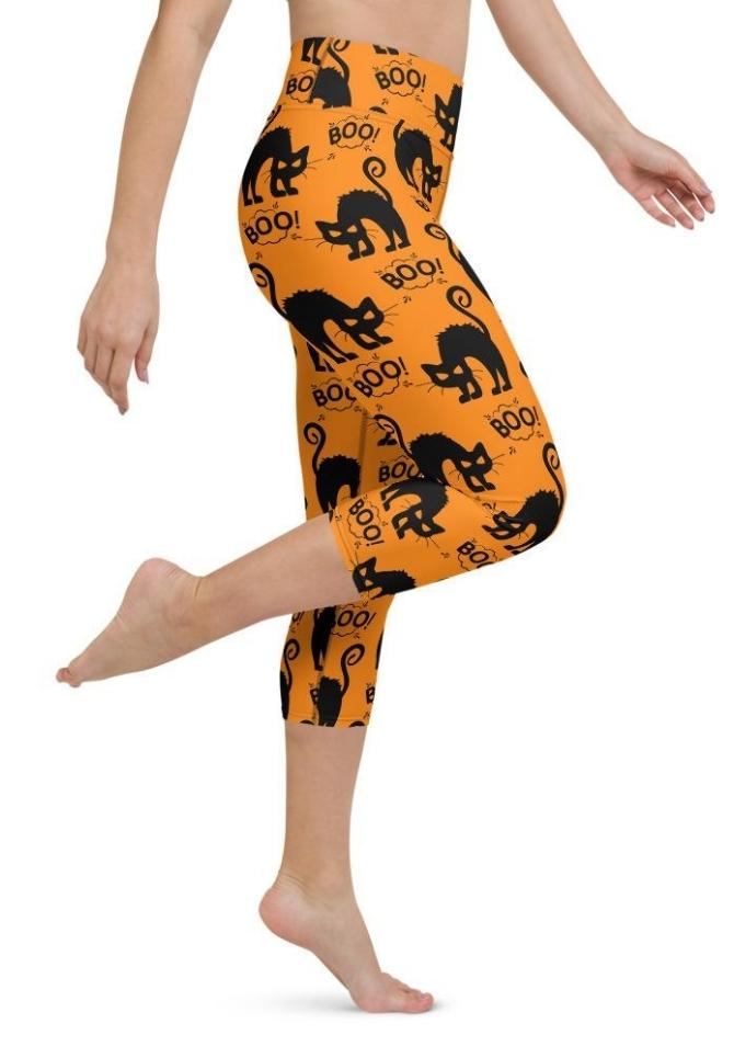 Black Kitty Halloween Yoga Capris