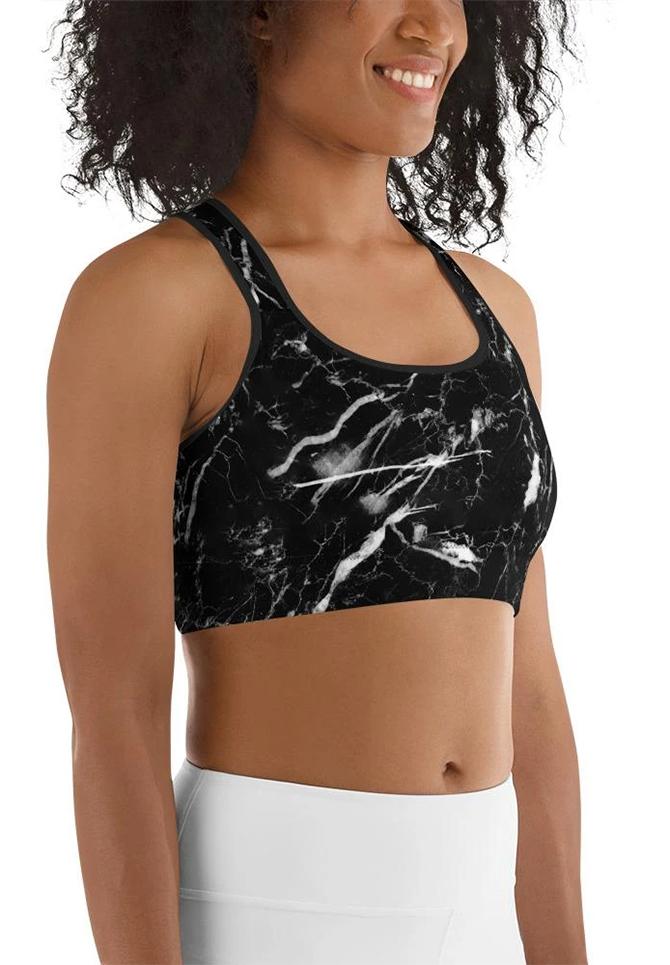 Black Marble Sports Bra