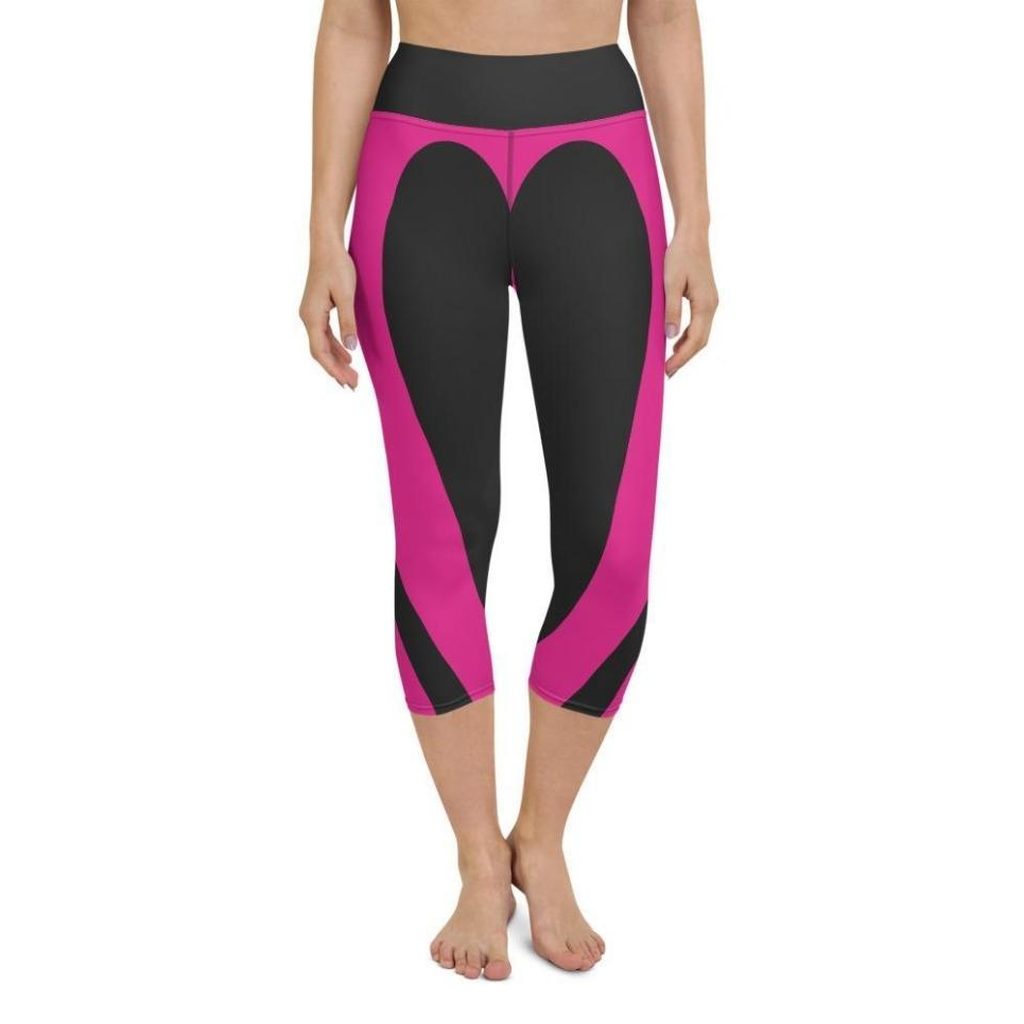 Black & Pink Heart Shaped Yoga Capris