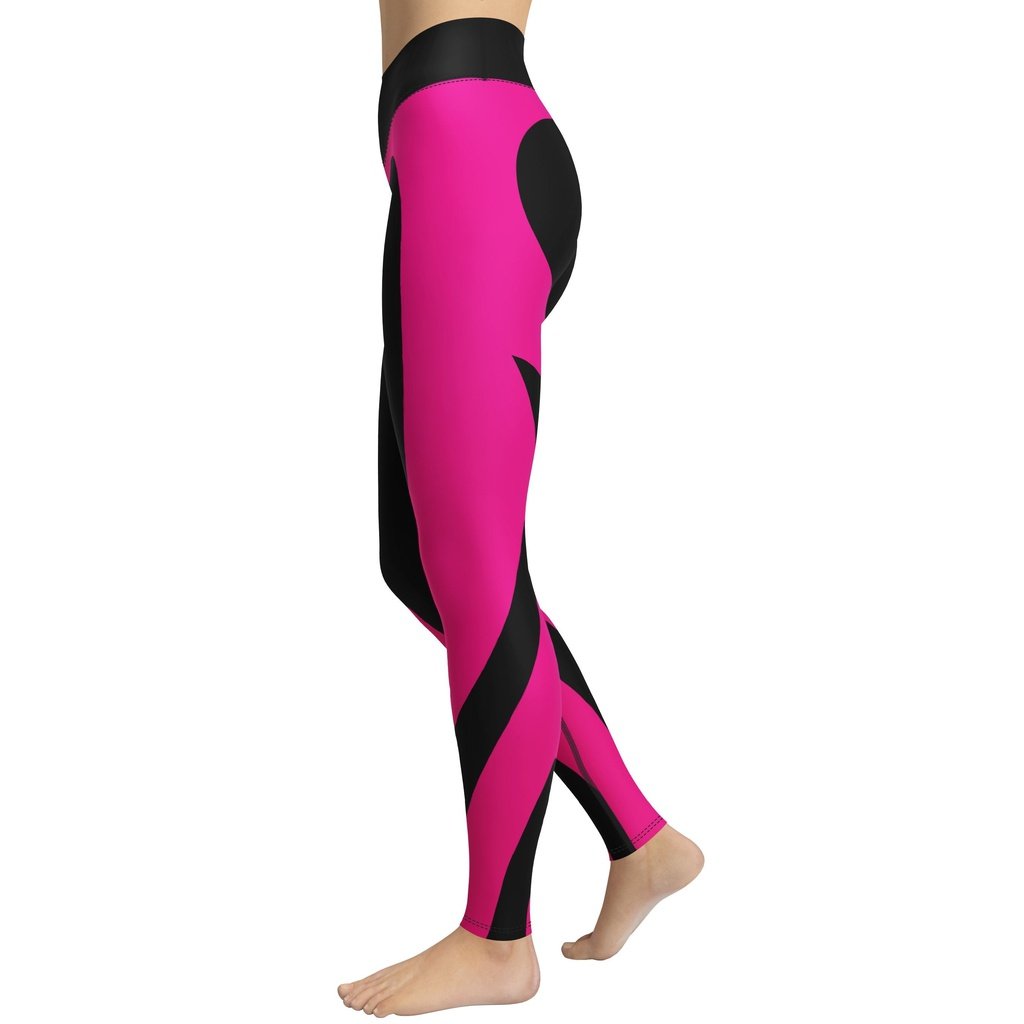 Black & Pink Heart Shaped Yoga Leggings