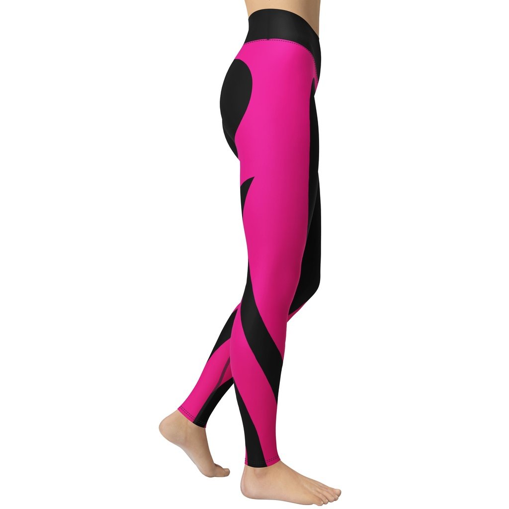 Black & Pink Heart Shaped Yoga Leggings