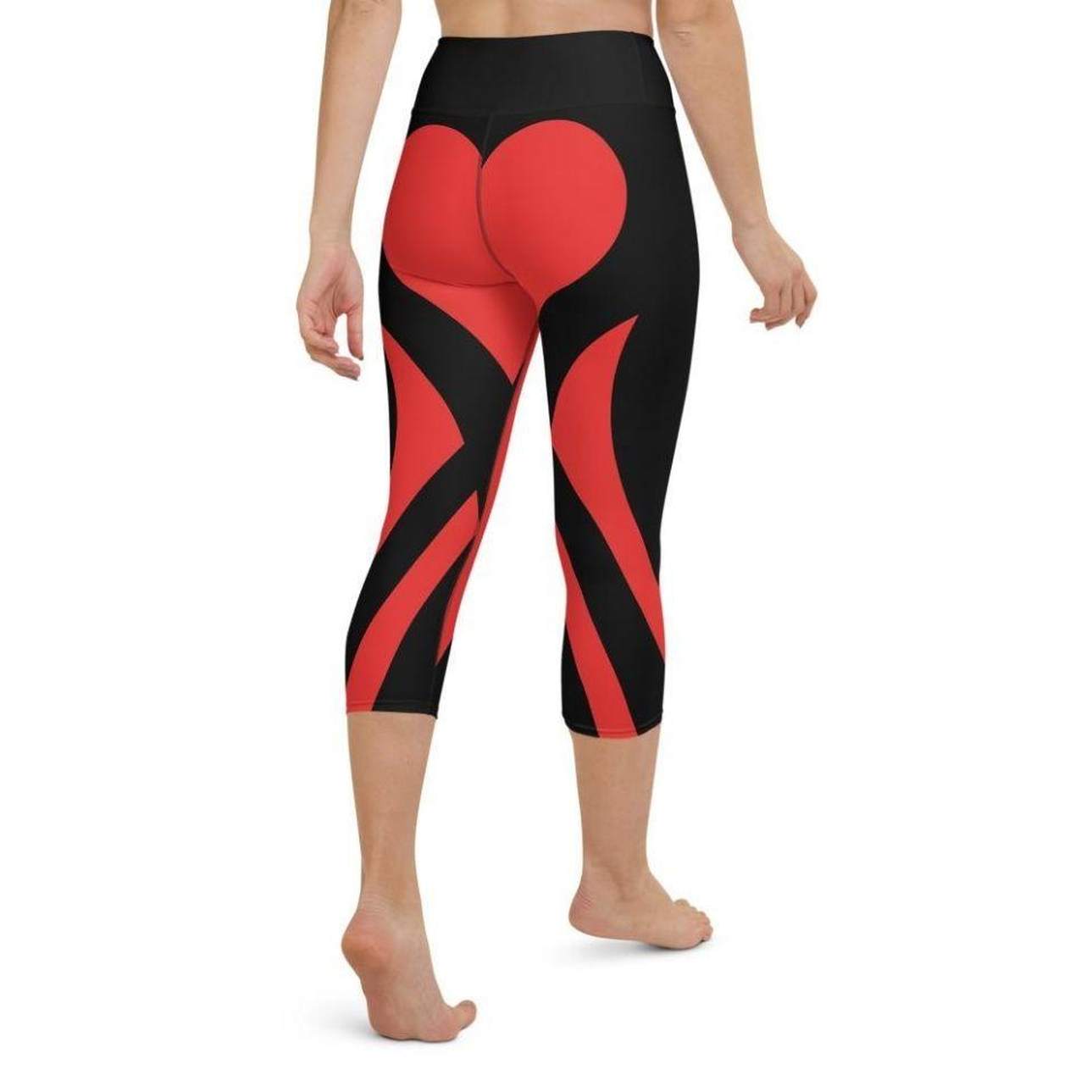 Black & Red Heart Shaped Yoga Capris