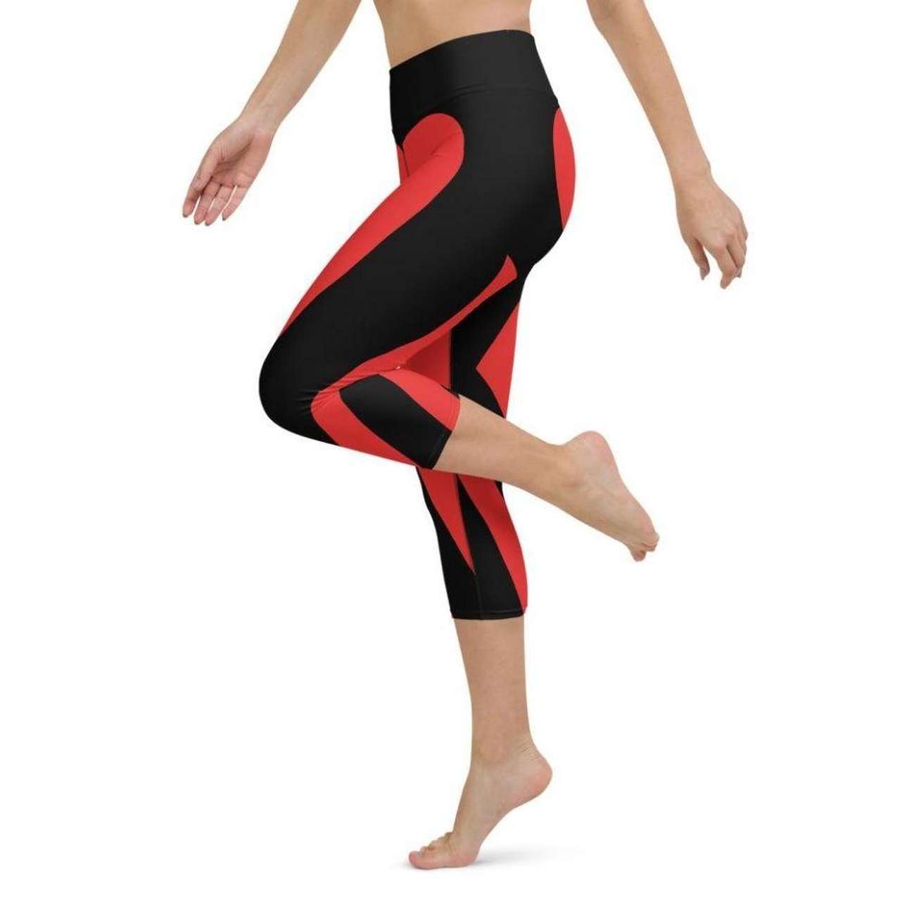 Black & Red Heart Shaped Yoga Capris