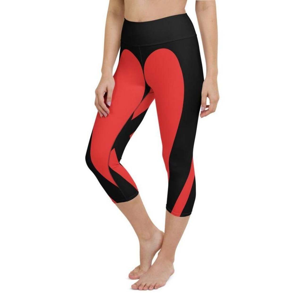 Black & Red Heart Shaped Yoga Capris