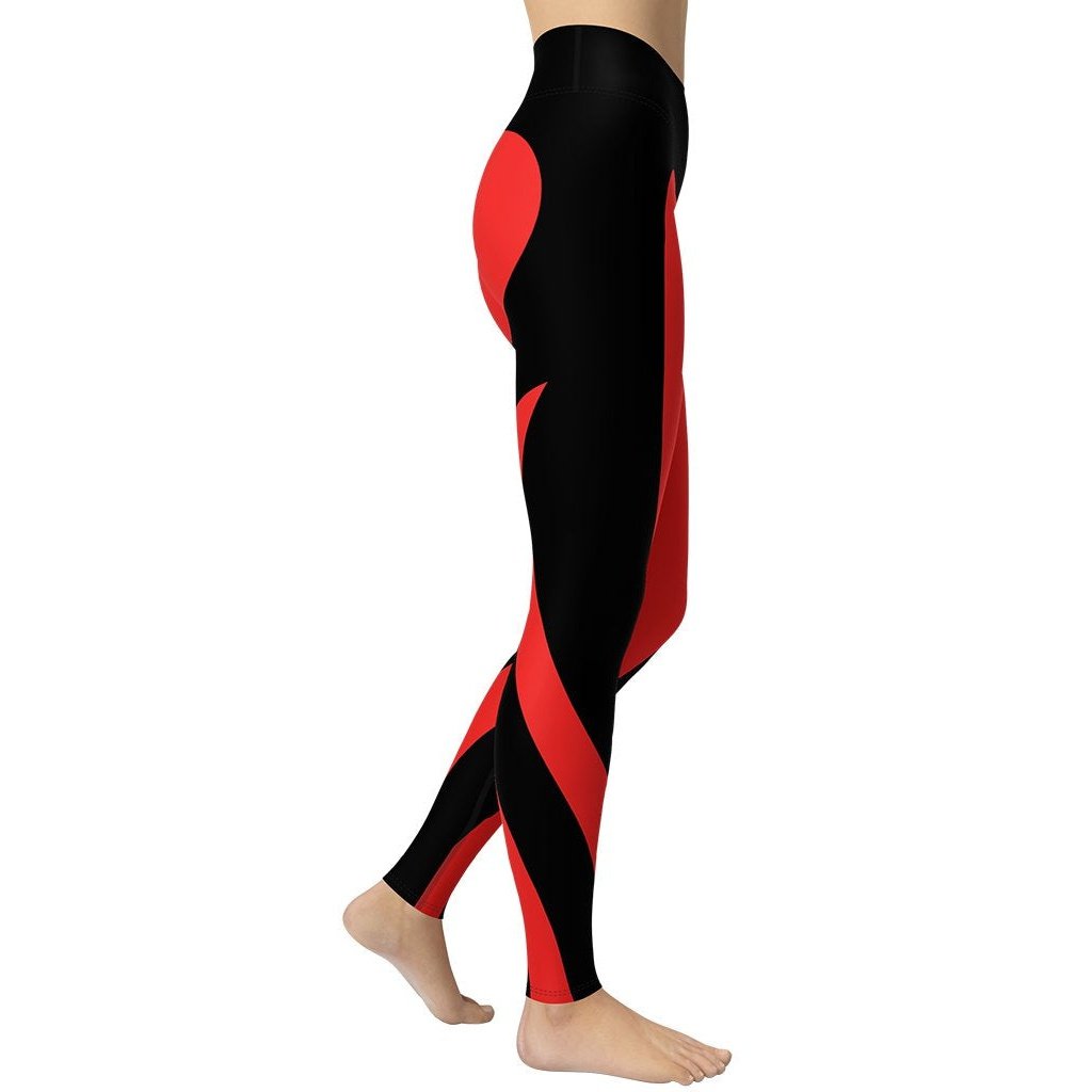 Black & Red Heart Shaped Yoga Leggings