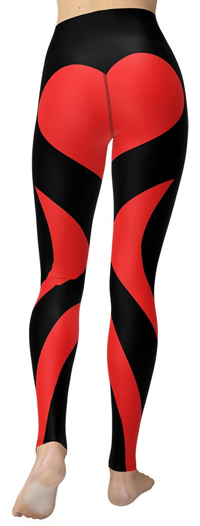 Black & Red Heart Shaped Yoga Leggings