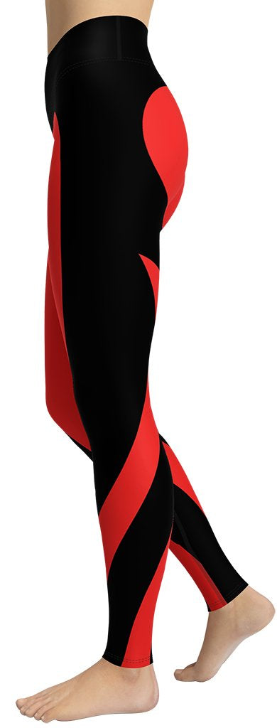 Black & Red Heart Shaped Yoga Leggings