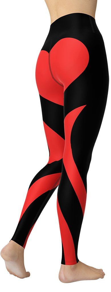 Black & Red Heart Shaped Yoga Leggings