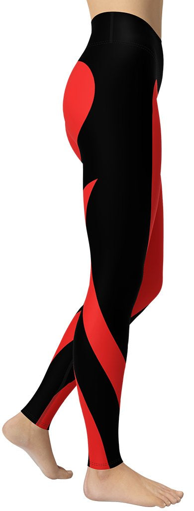 Black & Red Heart Shaped Yoga Leggings