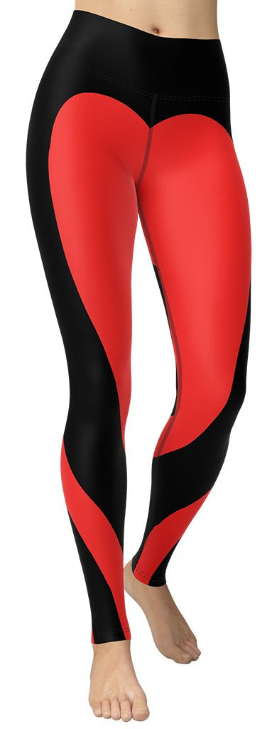 Black & Red Heart Shaped Yoga Leggings