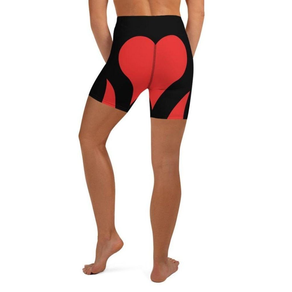 Black & Red Heart Shaped Yoga Shorts