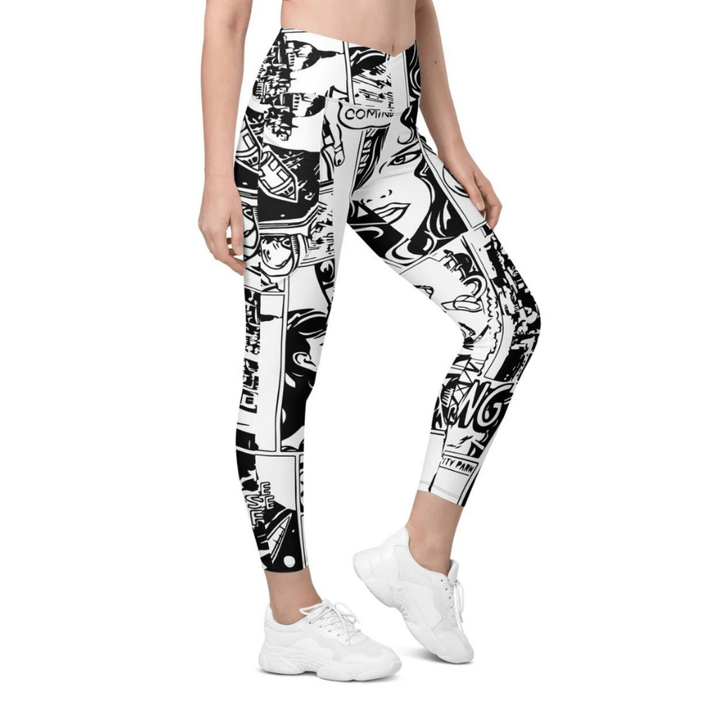 Black & White Comic Book Crossover Leggings With Pockets