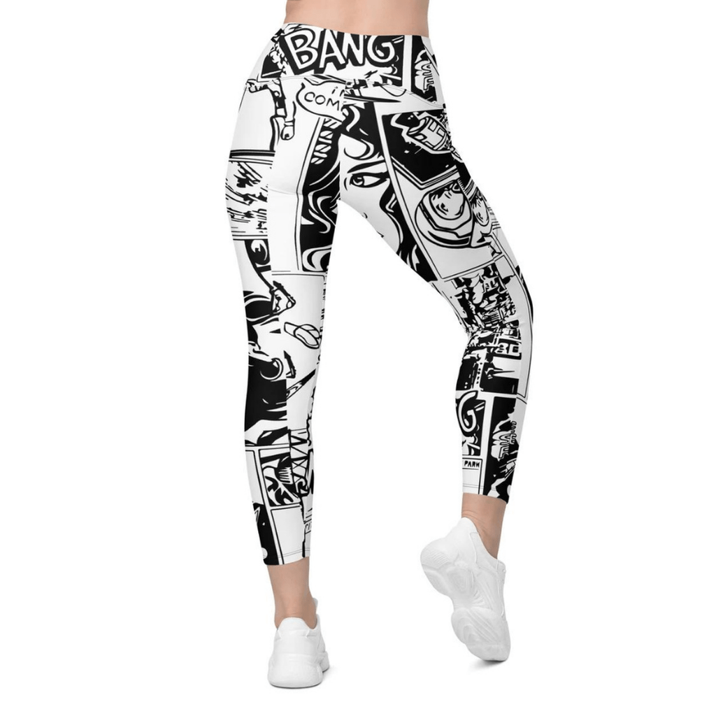 Black & White Comic Book Crossover Leggings With Pockets