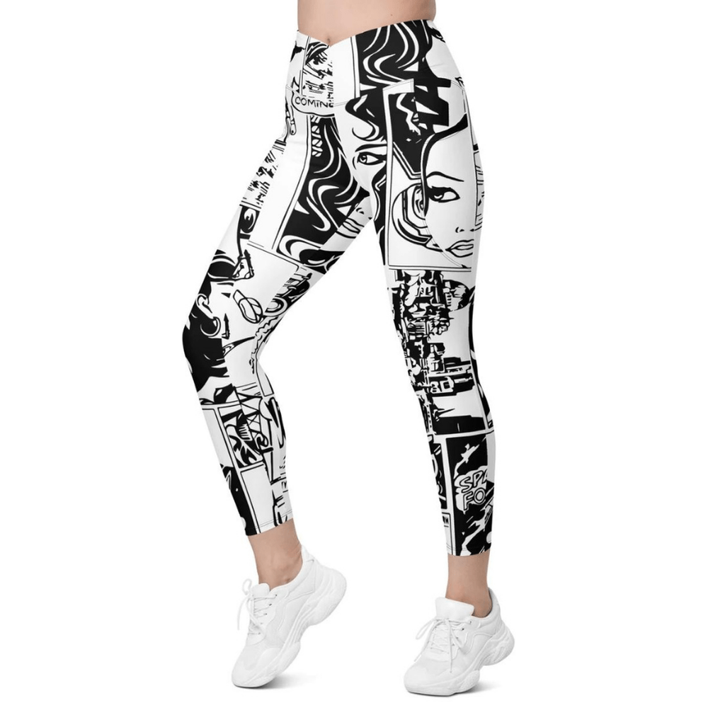 Black & White Comic Book Crossover Leggings With Pockets