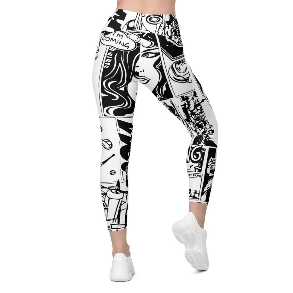 Black & White Comic Book Leggings With Pockets