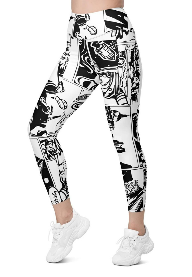 Black & White Comic Book Leggings With Pockets