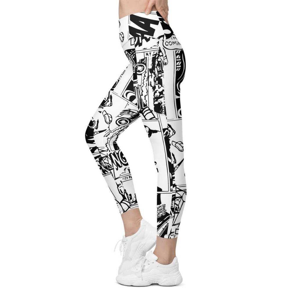 Black & White Comic Book Leggings With Pockets