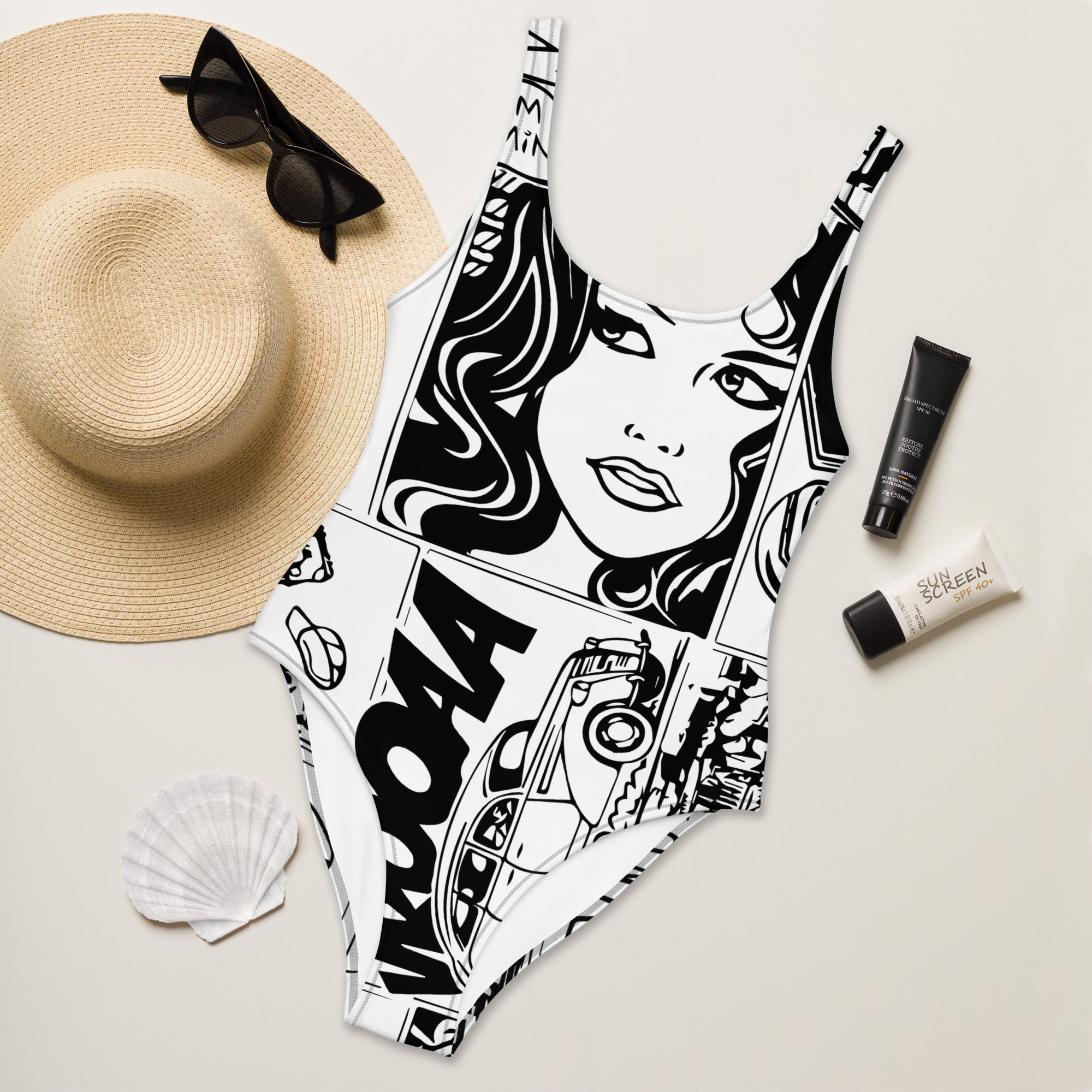Black & White Comic Book One-Piece Swimsuit