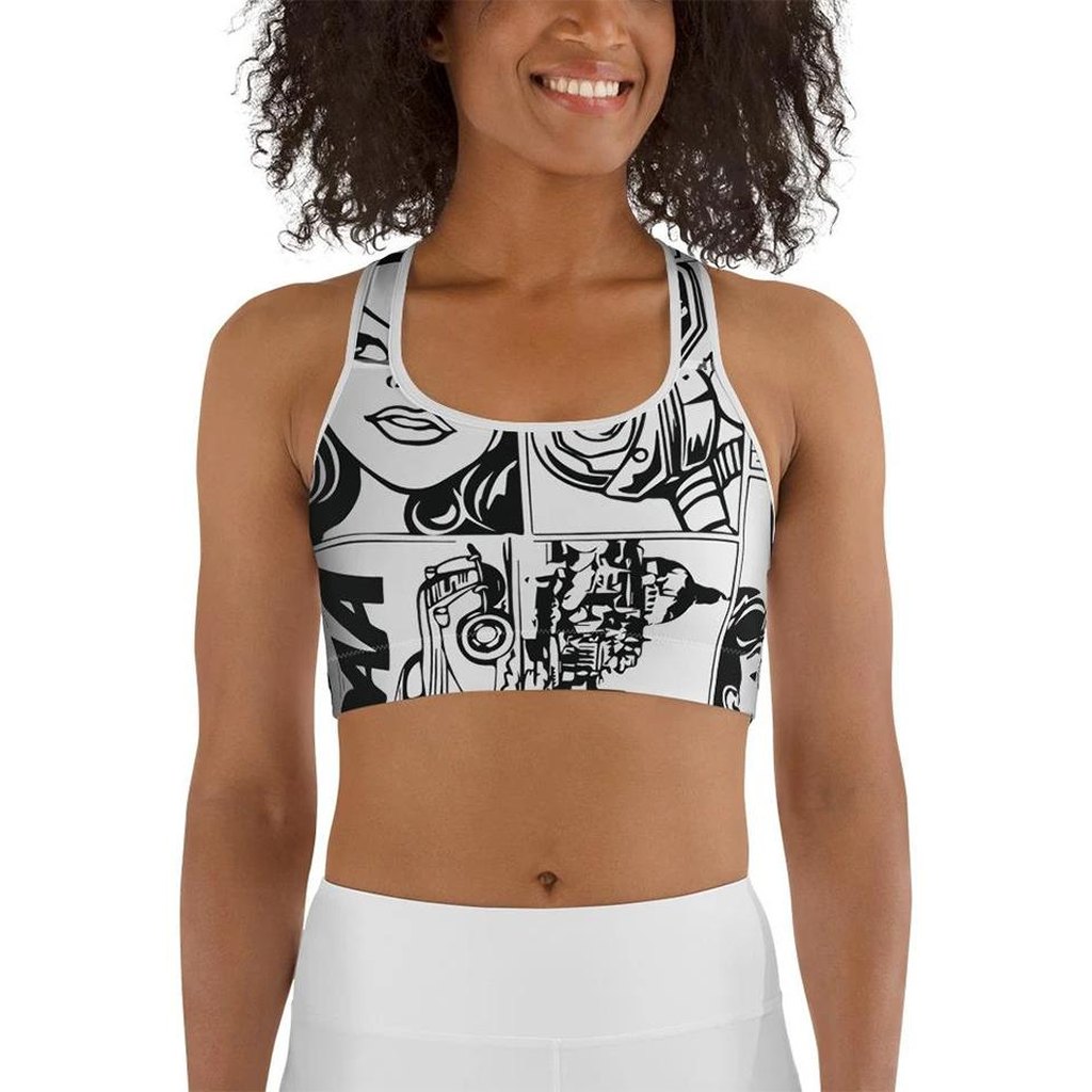 Black & White Comic Book Sports Bra