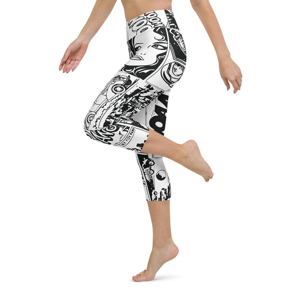 Black & White Comic Book Yoga Capris
