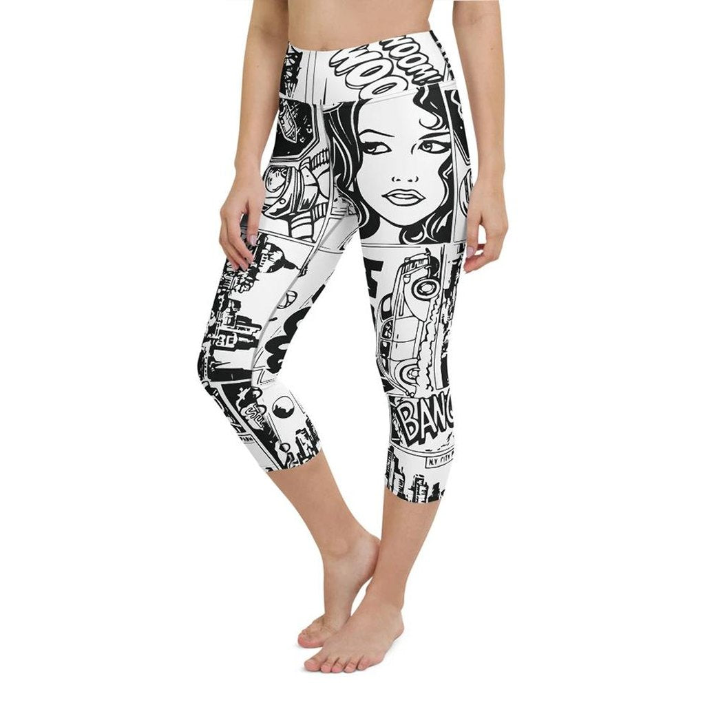 Black & White Comic Book Yoga Capris