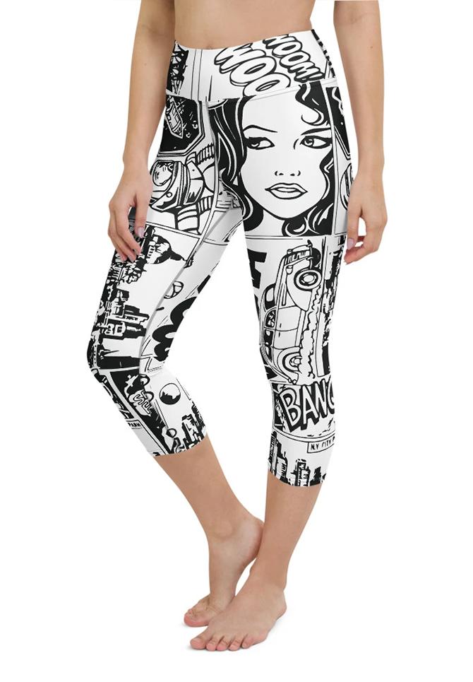 Black & White Comic Book Yoga Capris