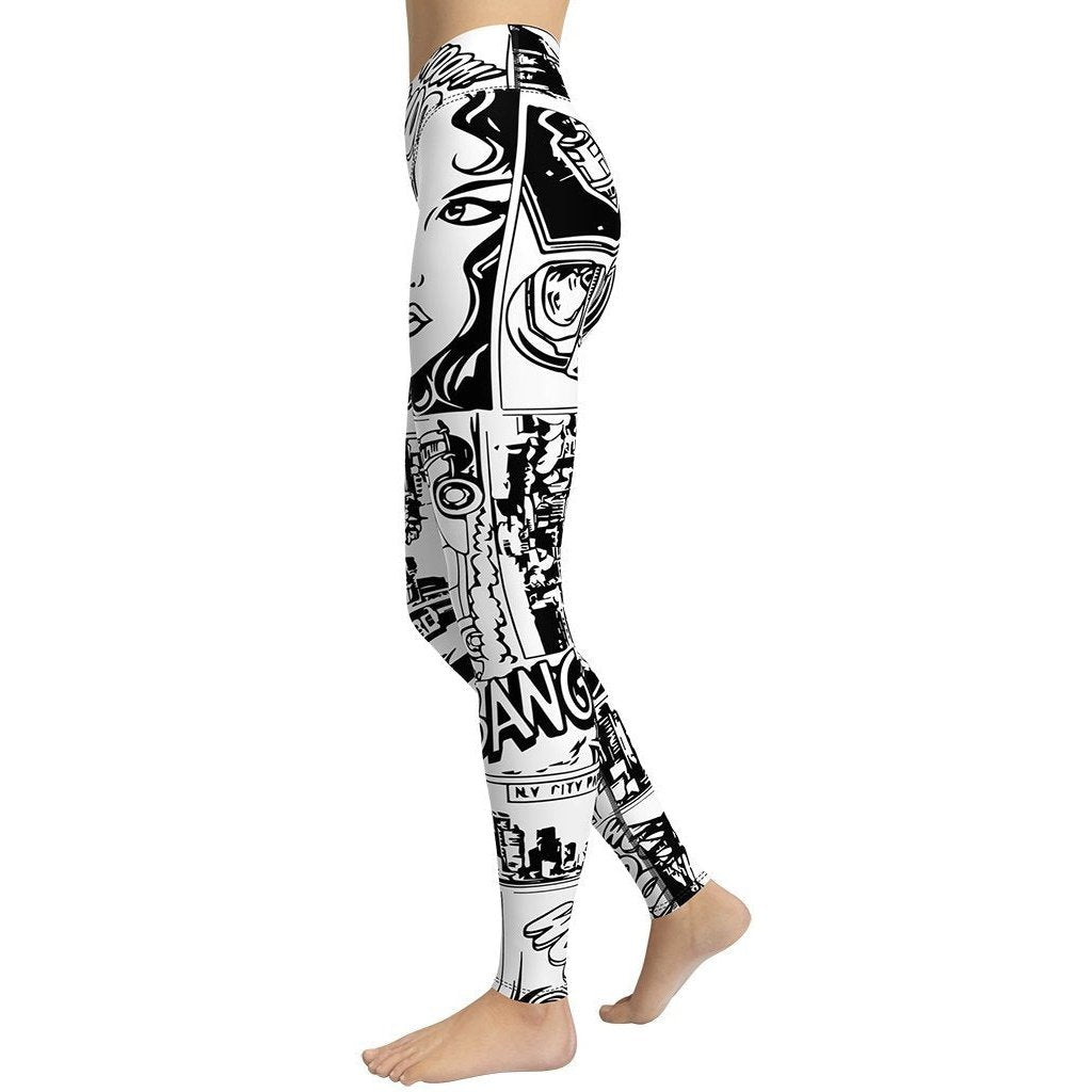 Black White Comic Book Yoga Leggings